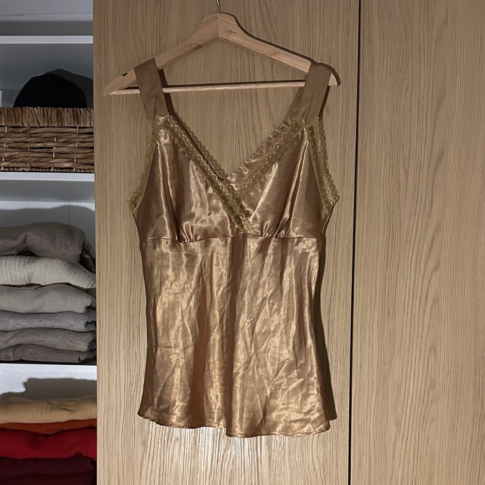 Vintage Apostrophe Gold Satin Lace Top